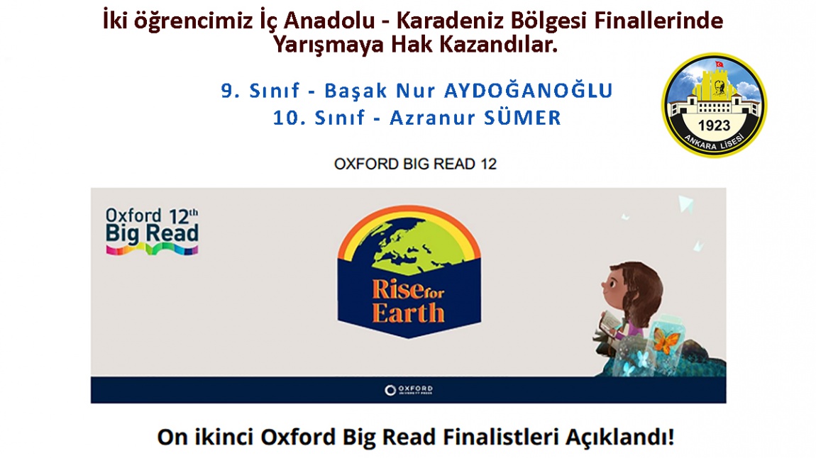 Oxford 12. Big Read Yarışmasında İki Öğrencimiz İç Anadolu-Karadeniz Bölge Finalisti Olarak Yarışmaya Hak Kazandılar